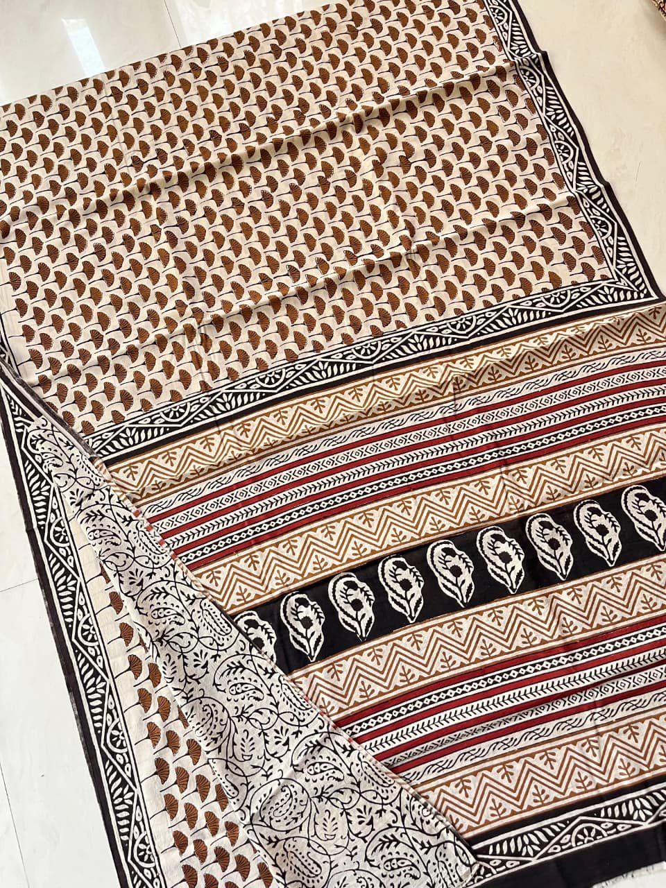 Hand Block Printed Cotton Mul White image 4
