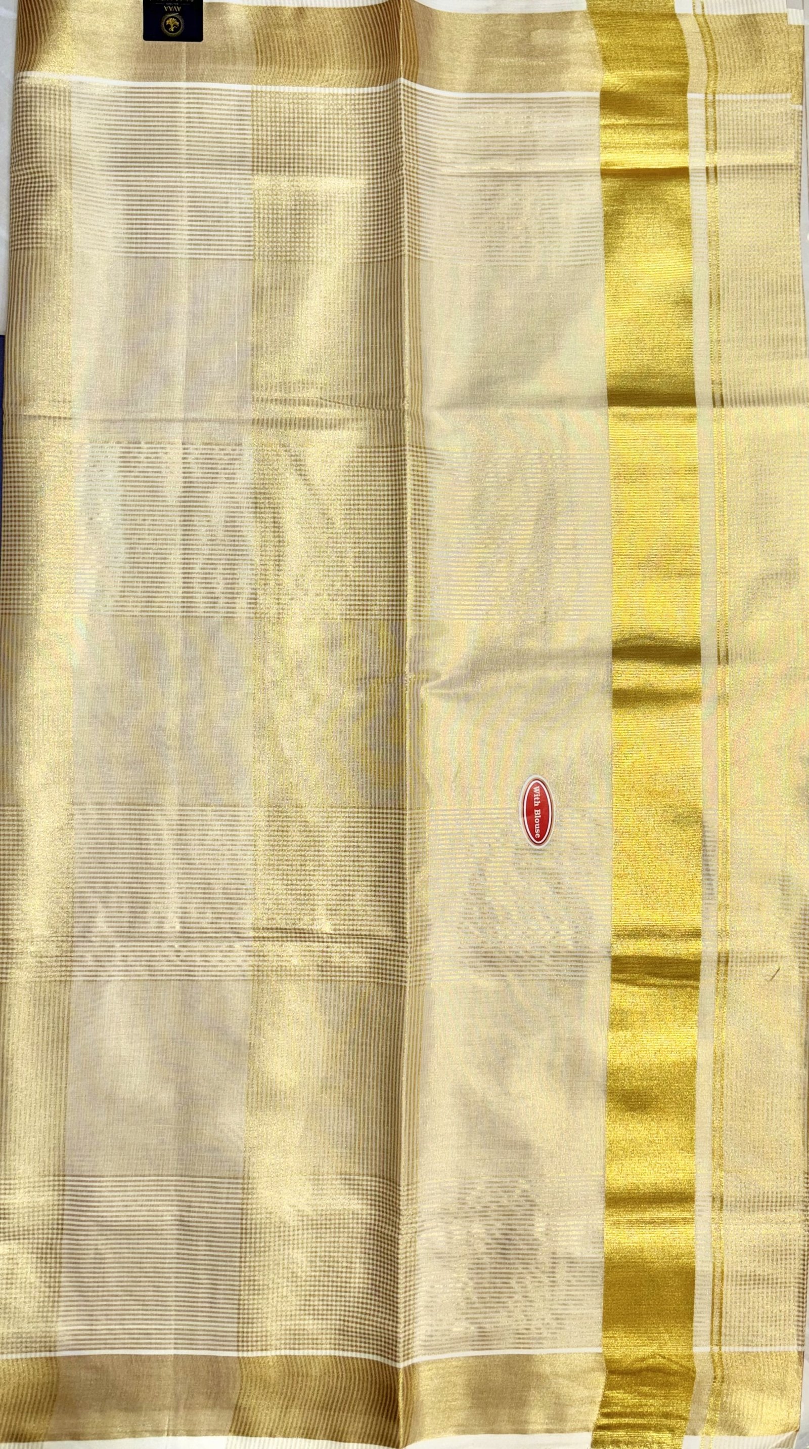 Kerala Kasavu Tissue Saree Micro Checks