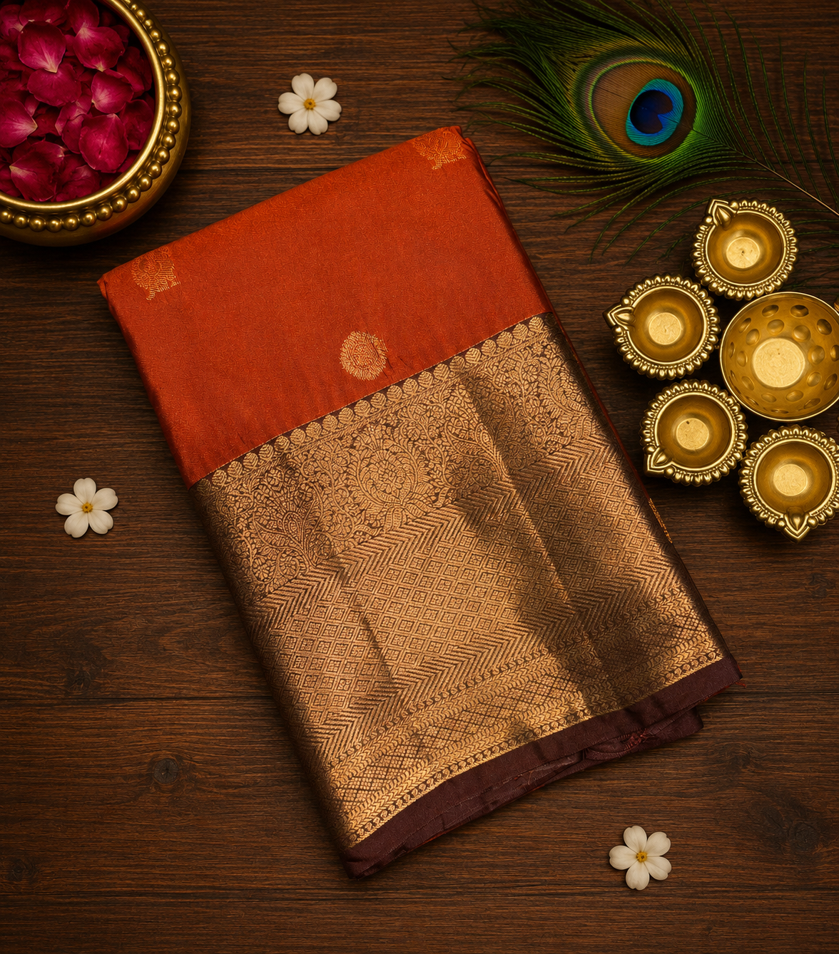Viral Rust Orange and Coffee Brown Semi Silk Saree image 2