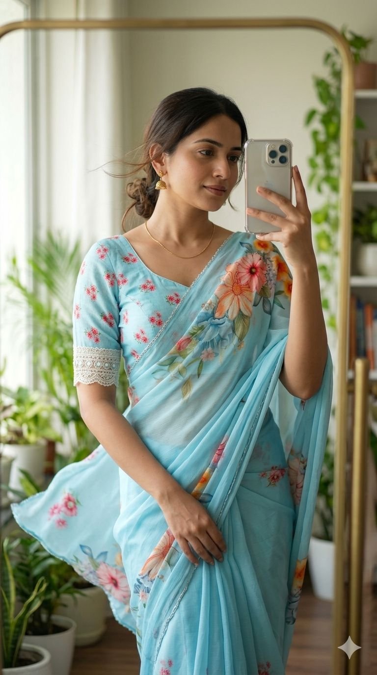 Pure Soft chinon silk saree