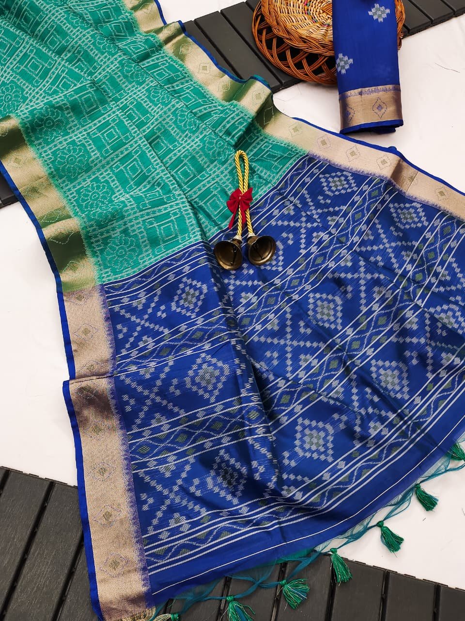 Soft Desi Raw Silk Saree With Ikkat Pallu image 3