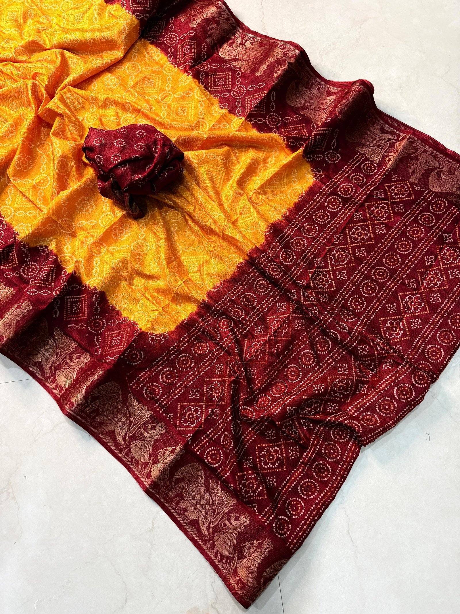 Crush Dola Silk Bandhej Saree image 19