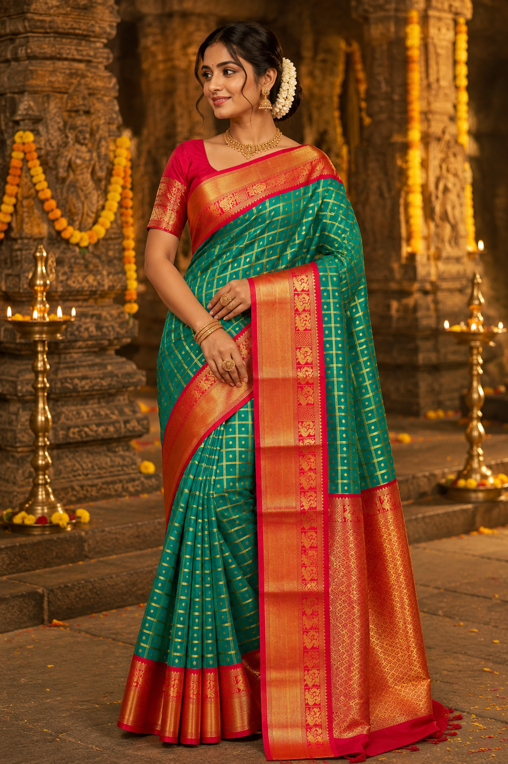 Checks and Tilak Korvai Kanchi Semi Silk Sarees image 16