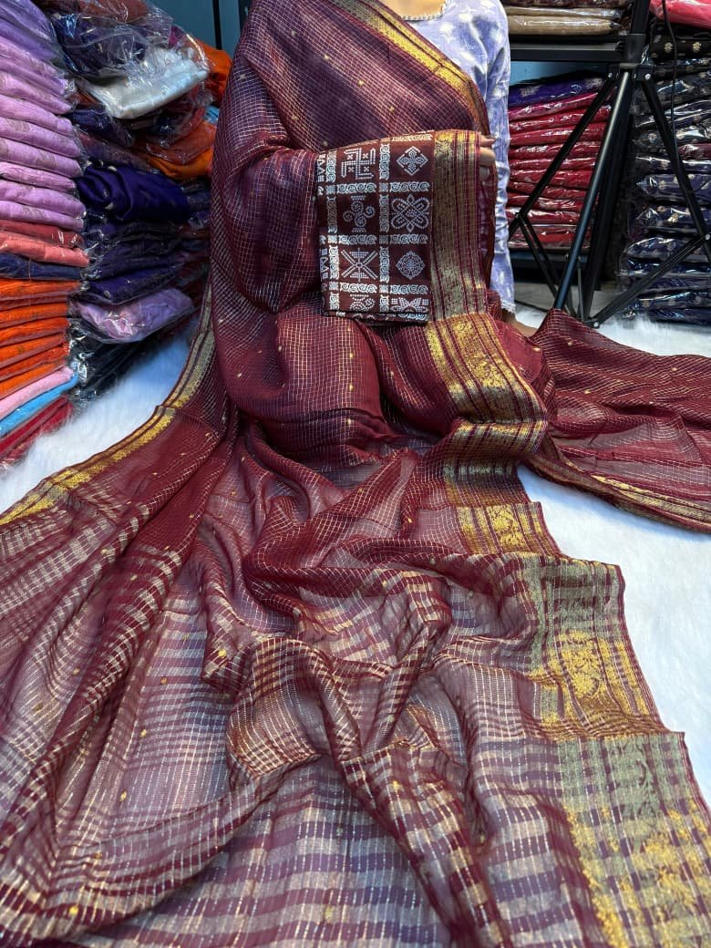 Pure viscose Georgette Weaving Jaquard Saree with Dola Silk Banarsi blouse image 4