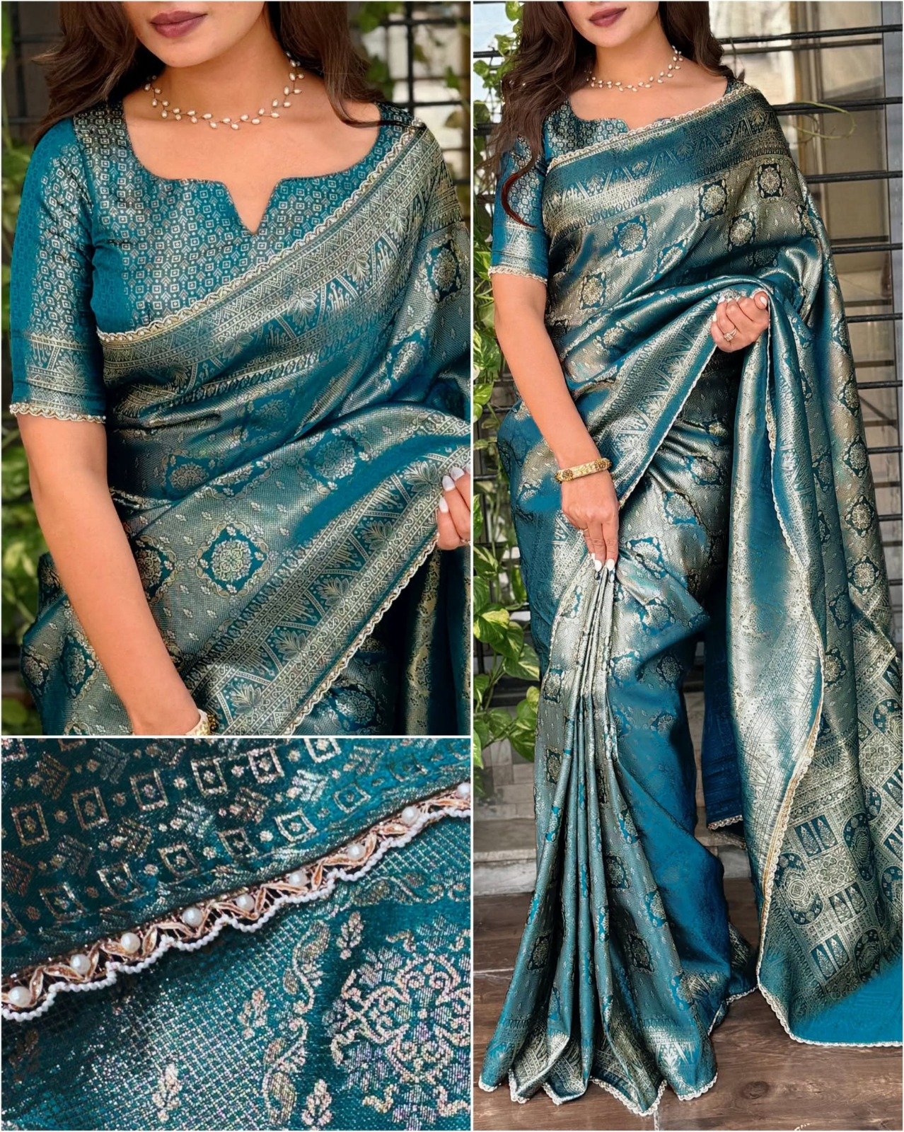 Satin Jaquard Silk Sarees With Pearl Border image 9