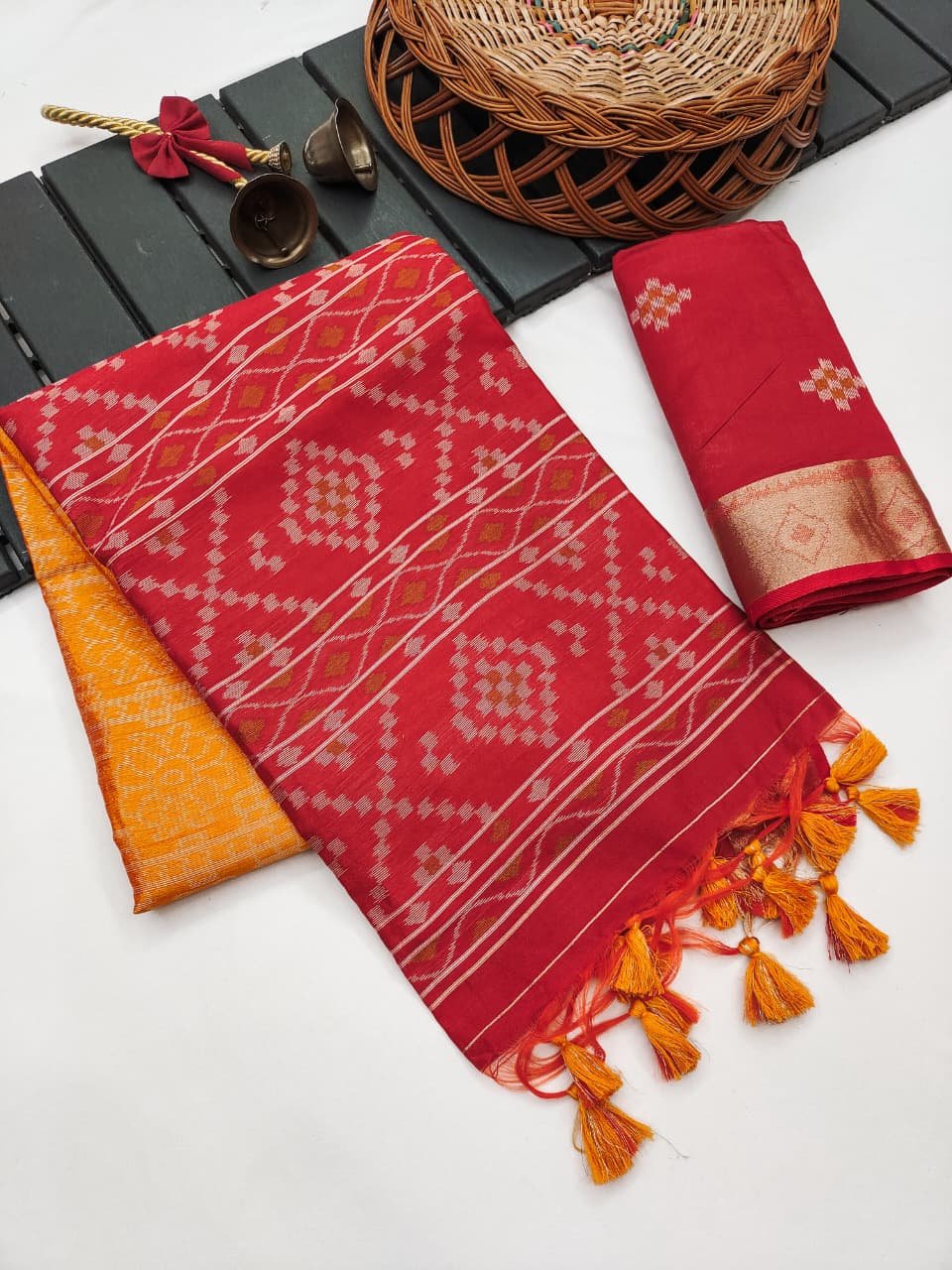 Soft Desi Raw Silk Saree With Ikkat Pallu image 7