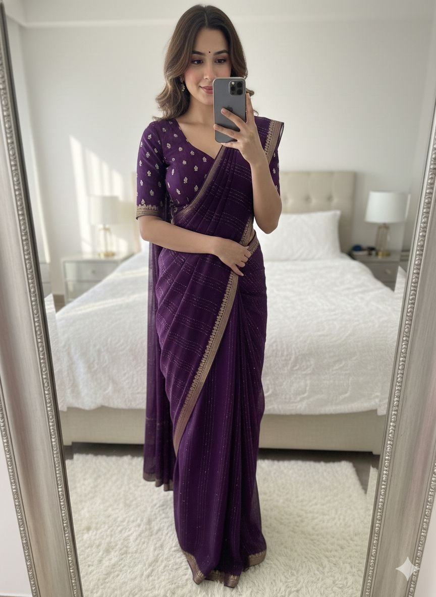 Pure viscose georgette saree with sequence image 10