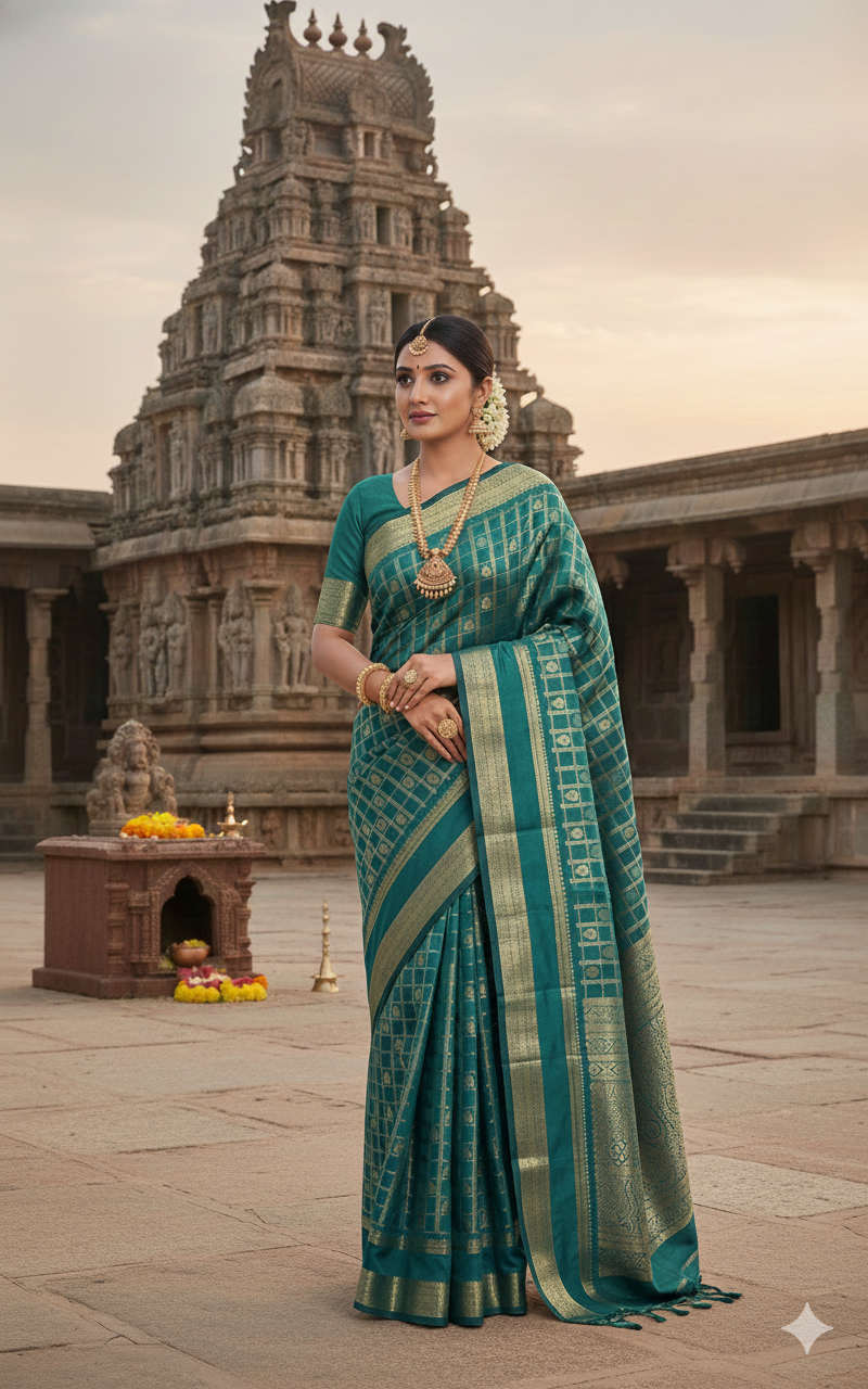 Semi Silk Checks Saree