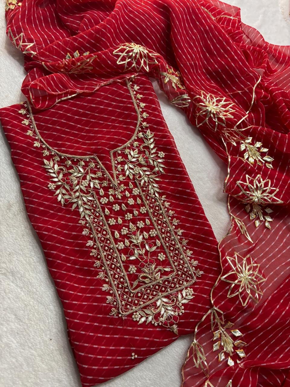 Georgette Lehriya Dress Material with Handwork image 4