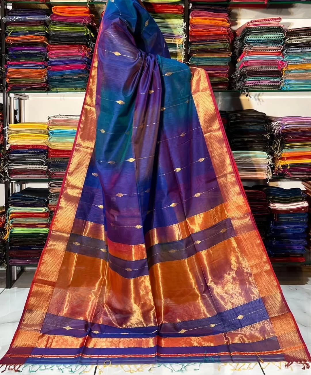 Pure Maheshwari Handloom Multi Shaded Saree