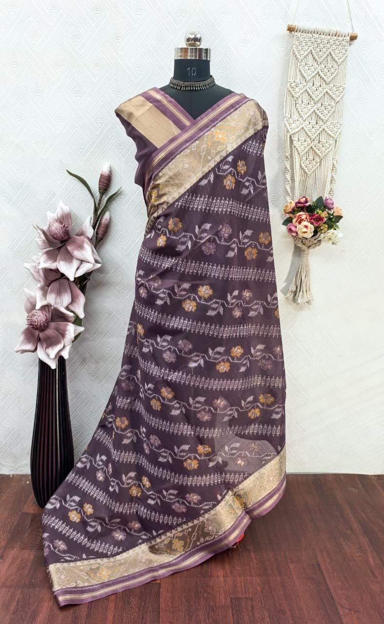 Soft Desi Raw Silk saree with pochampali ikkat concept image 5