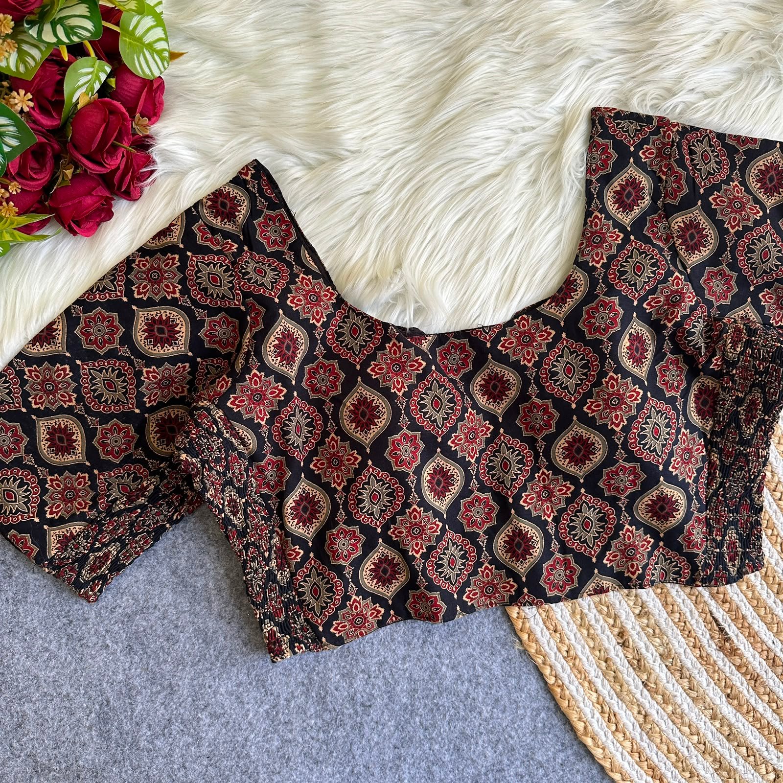 Ajrakh Print Elastic Blouse image 8
