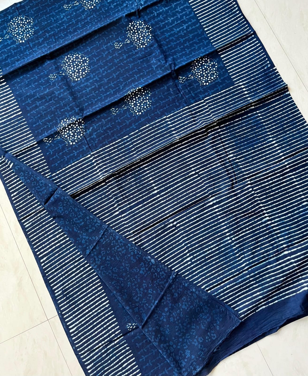 Hand Block Printed Cotton Mul Sarees Indigo Blue image 24
