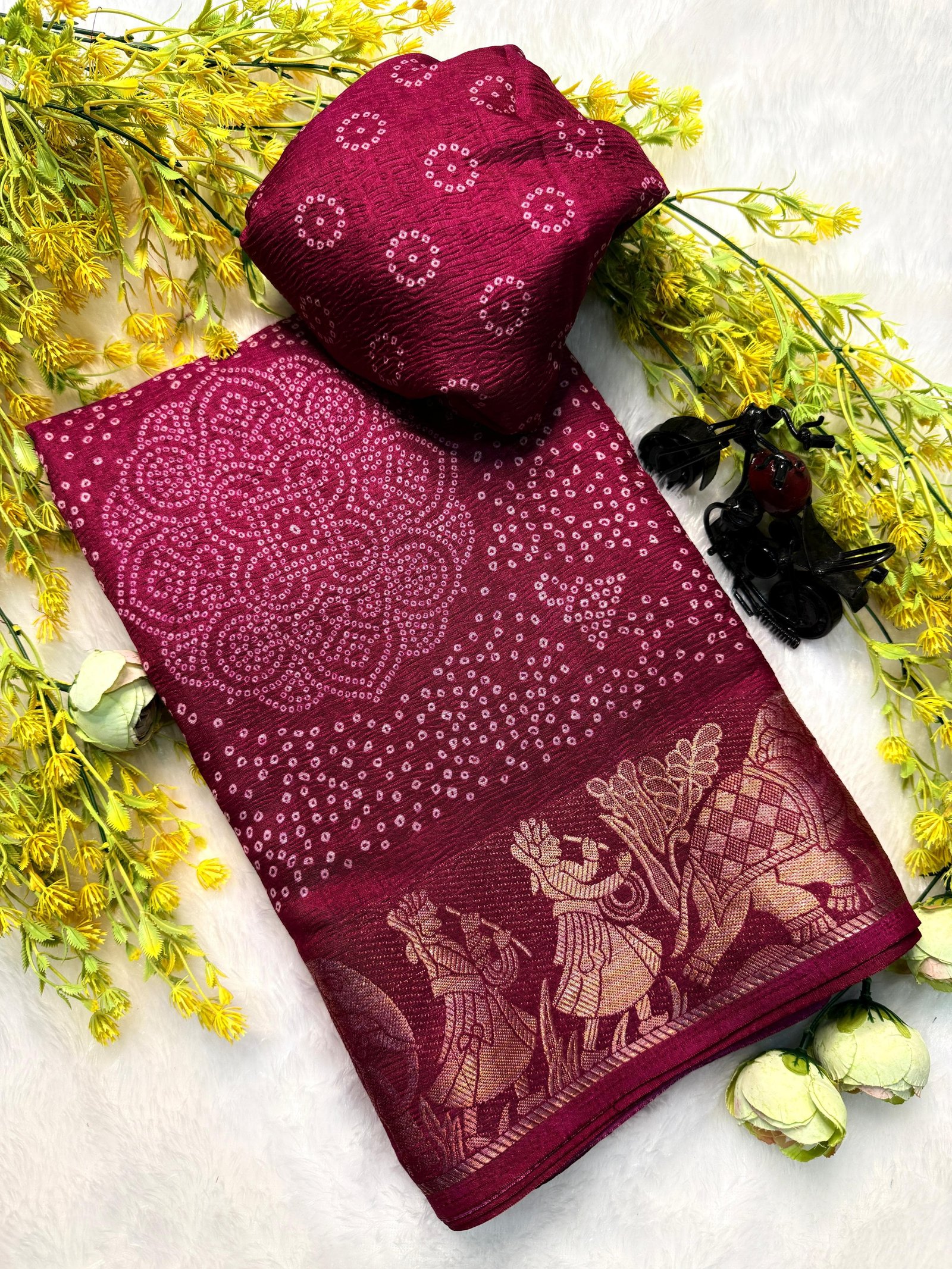 Crush Dola Silk Bandhej Saree image 8