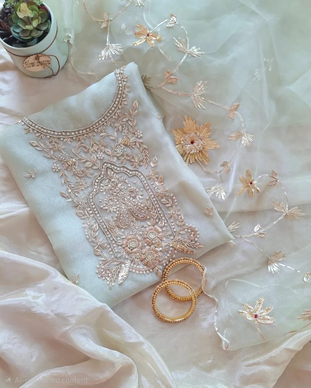 Pastel Organza Zardogi Handwork Dress Material image 4