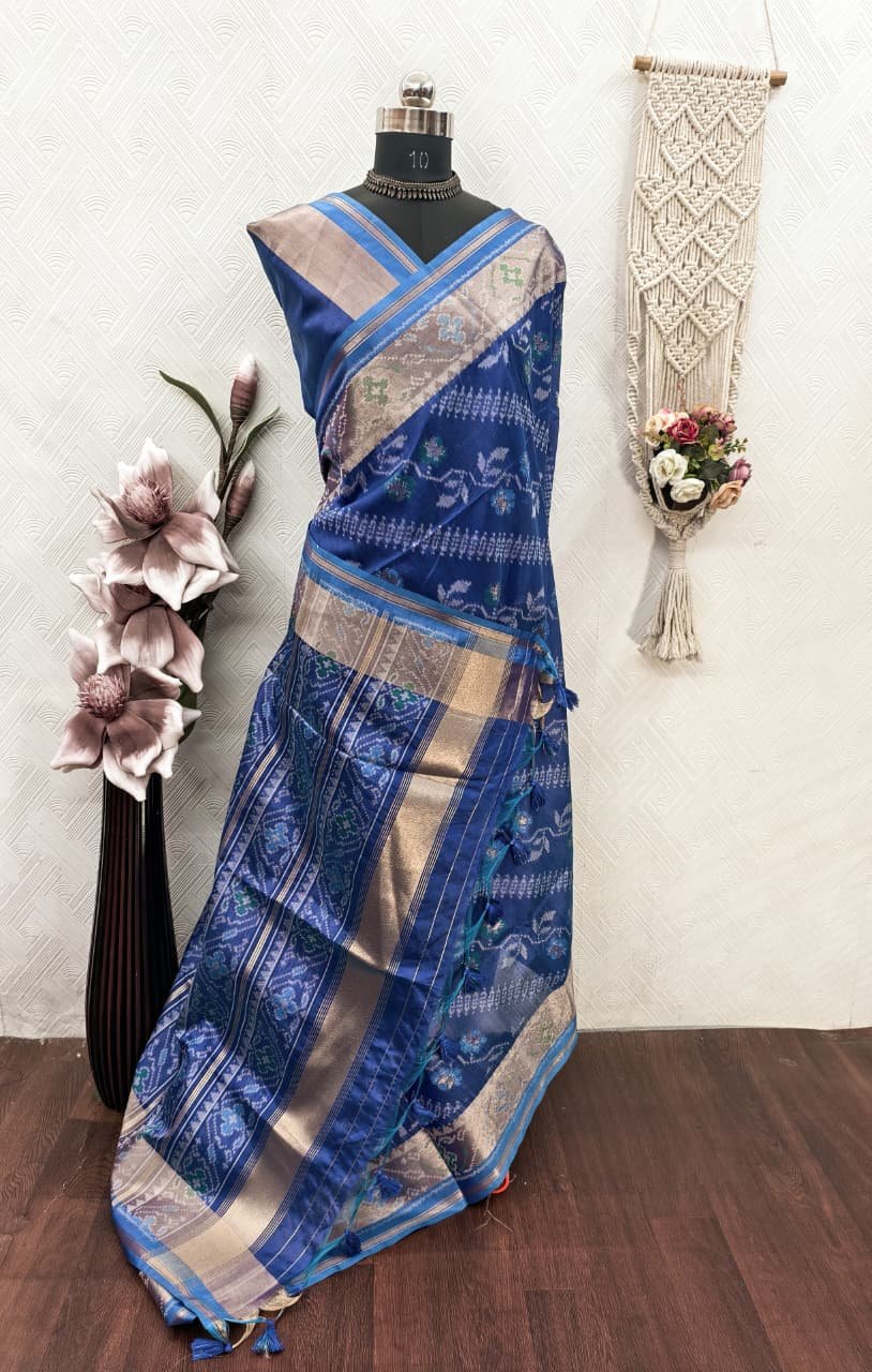 Soft Desi Raw Silk saree with pochampali ikkat concept image 2