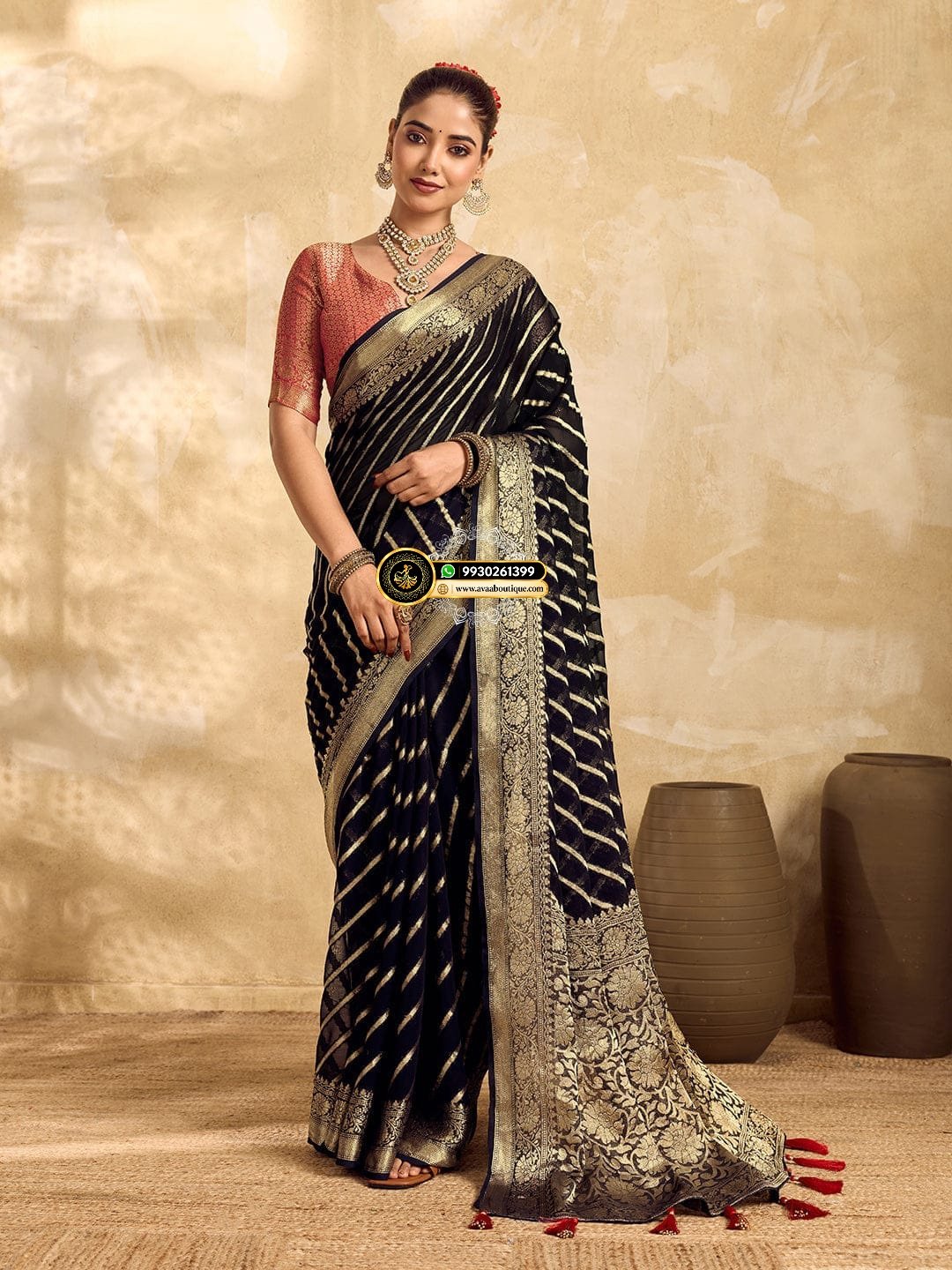 Banarasi Handloom Leheriya Zari Weaving Saree image 11