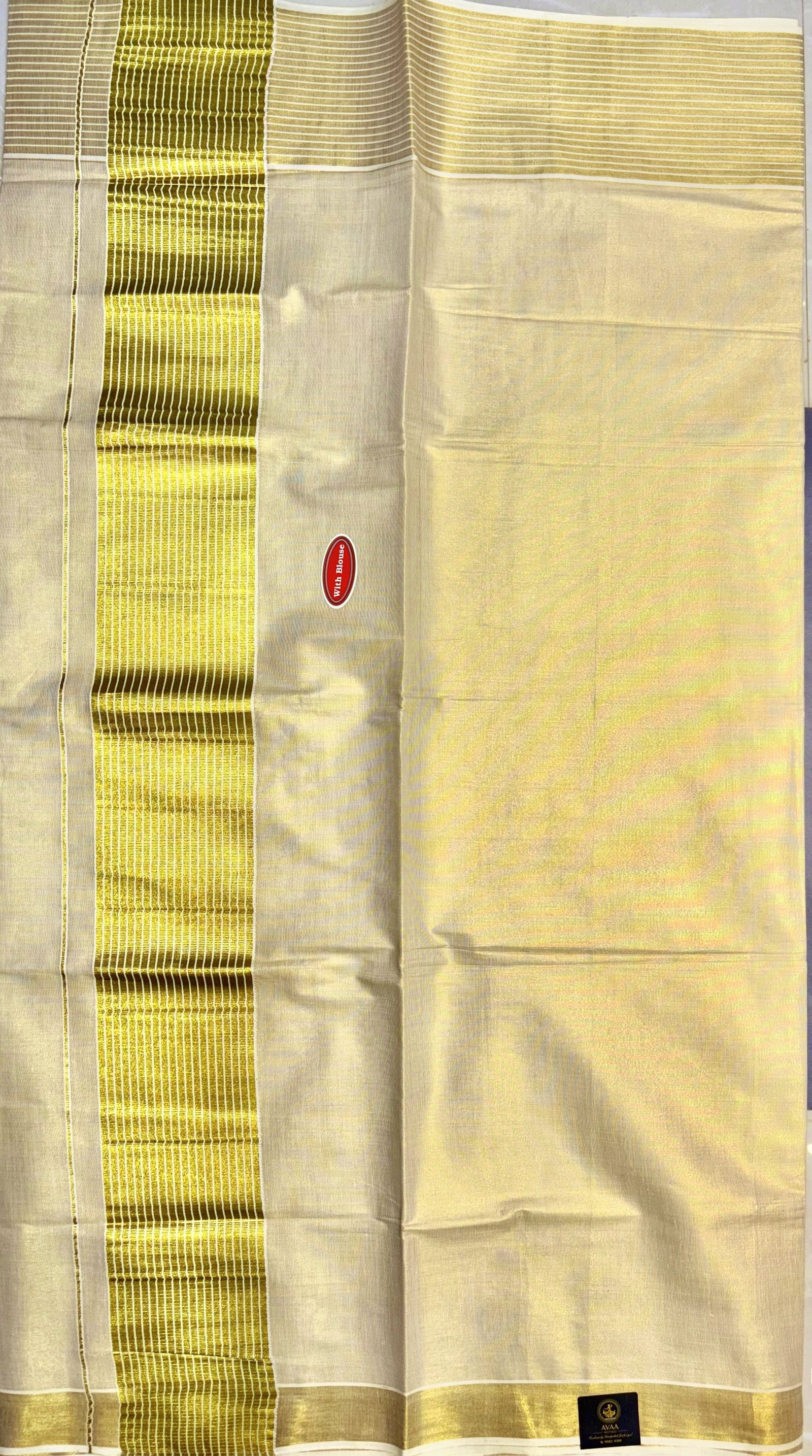 Kerala Kasavu Tissue Saree Gold image 4
