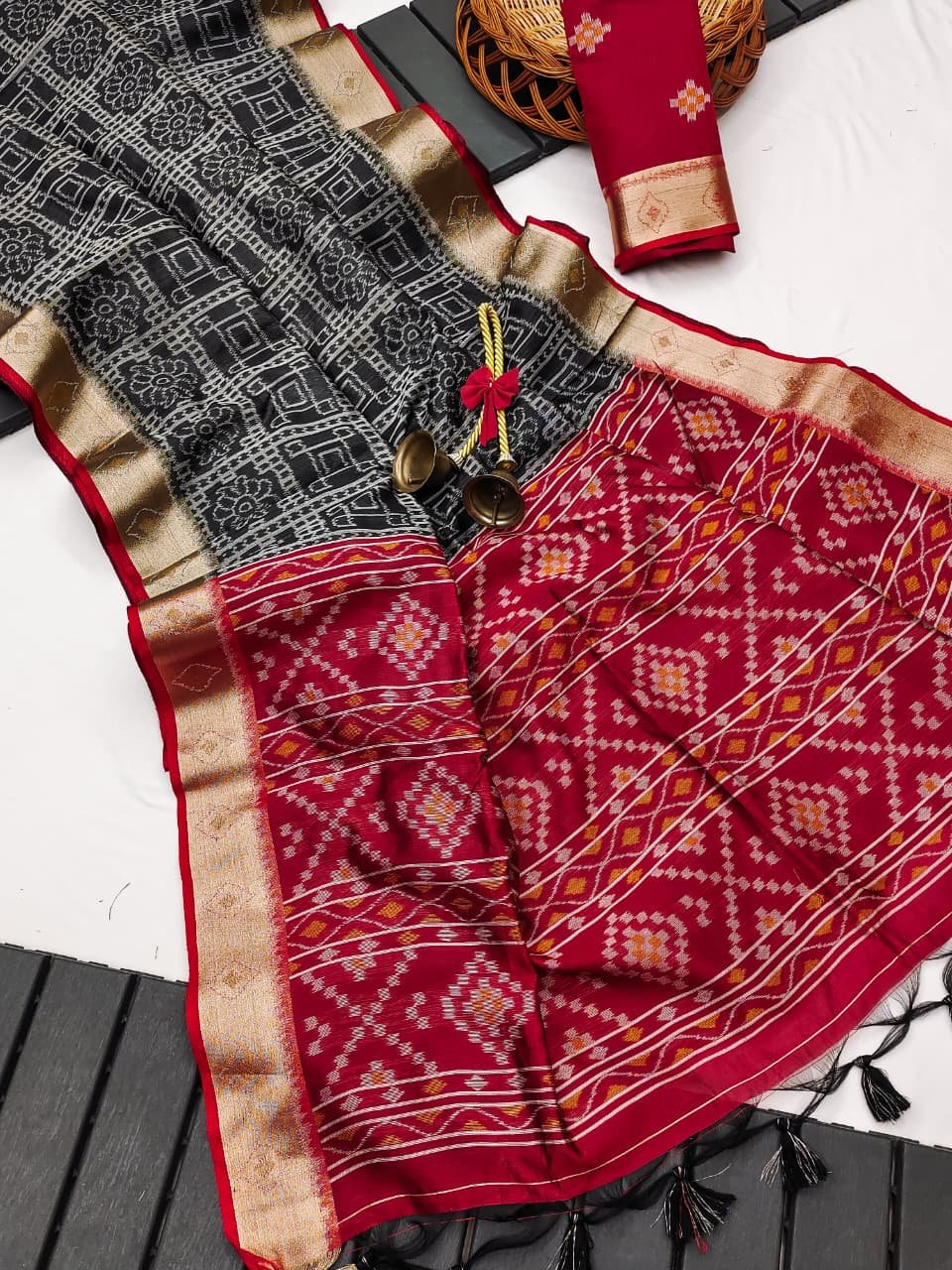 Soft Desi Raw Silk Saree With Ikkat Pallu image 2
