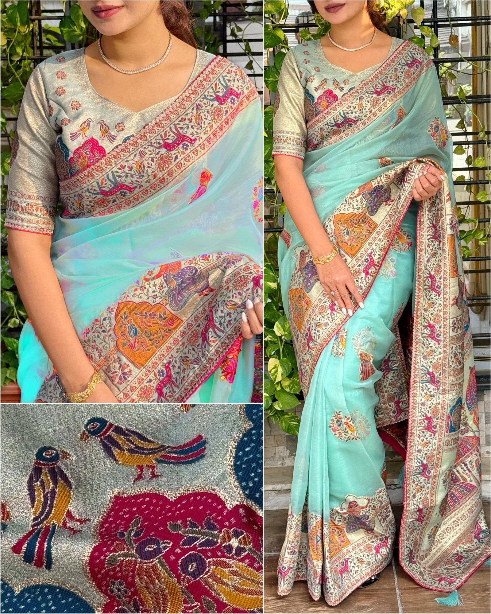 Pure organza jaquard saree image 3