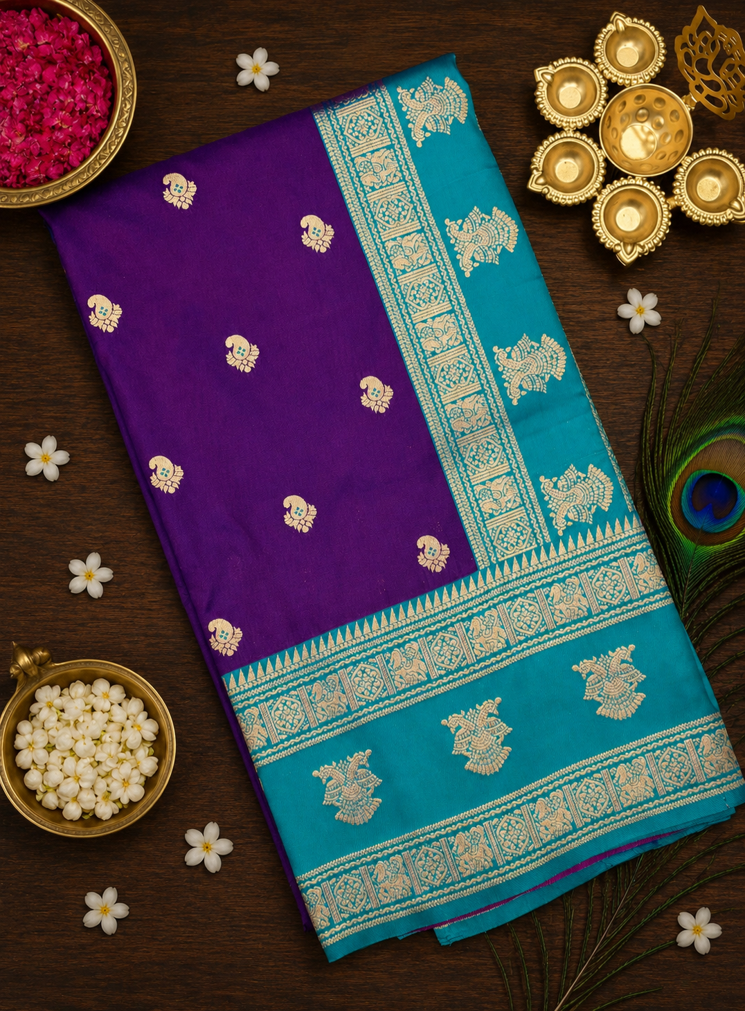 Gadwal Style Meenakari Pallu Semi Silk Sarees image 9