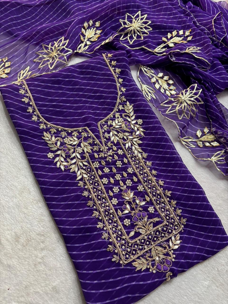 Georgette Lehriya Dress Material with Handwork image 5
