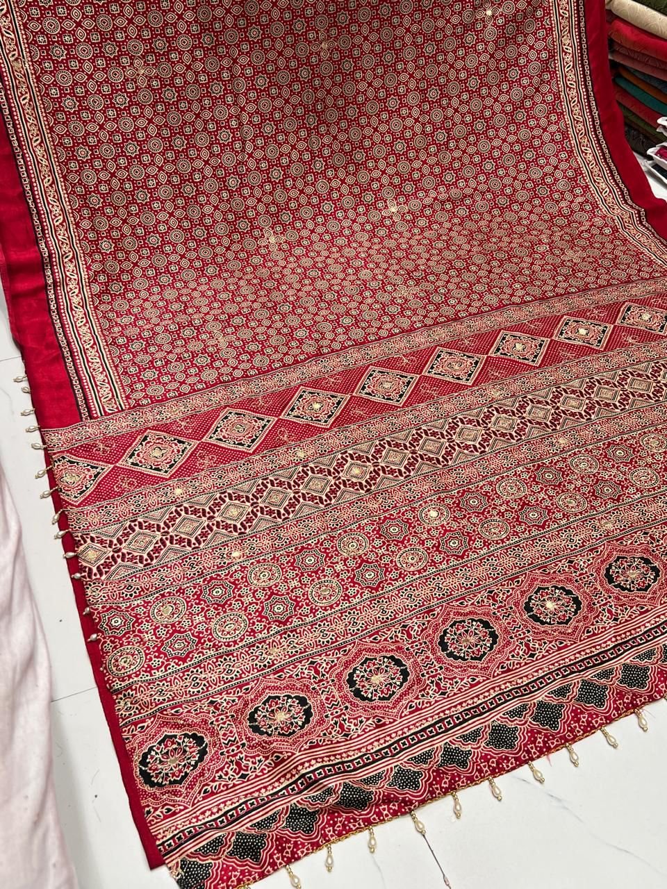 Badam Butto & Ajrakh Design Saree image 5