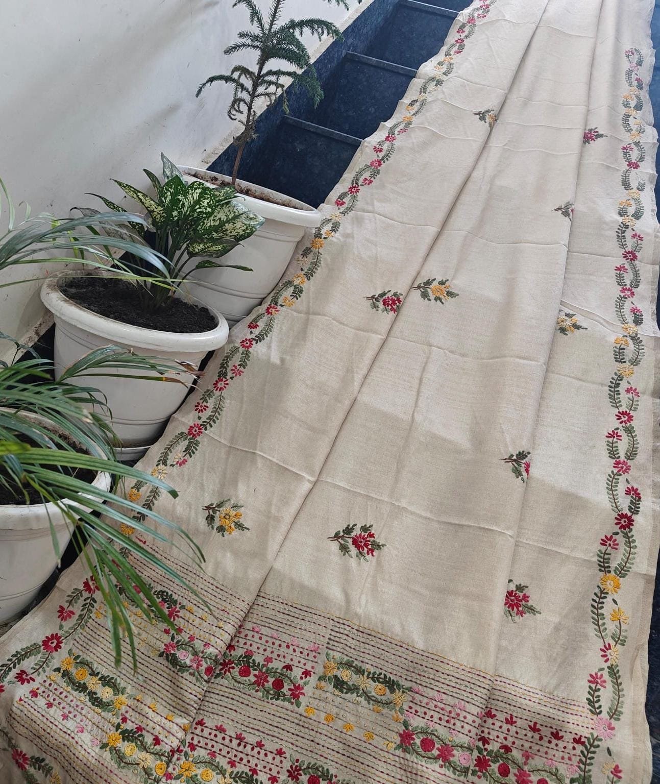 5 Mul Chanderi Silk Saree with embroidery work