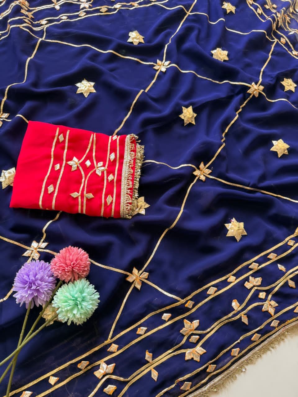 Soft  Georgette Saree with Heavy Kachhi Gota Work image 3