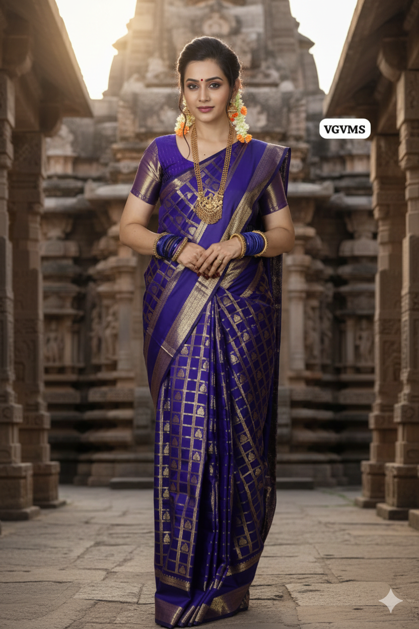 Semi Silk Checks Saree image 9