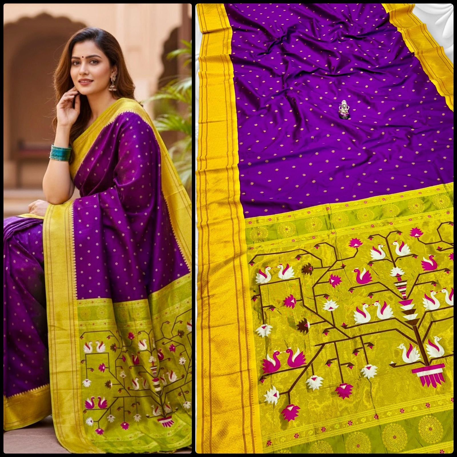 Beautiful Swan Pallu Paithani image 27