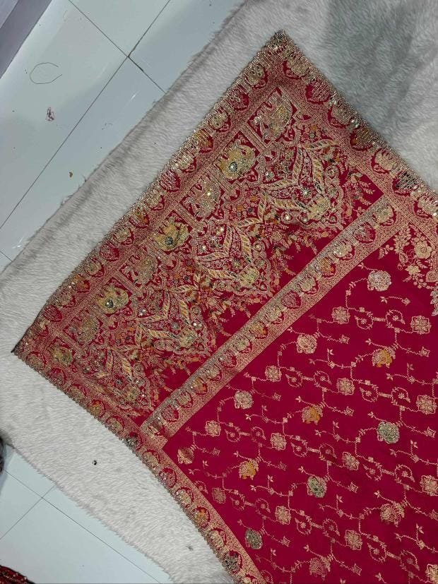 Wedding katan silk saree with jarkan work image 4