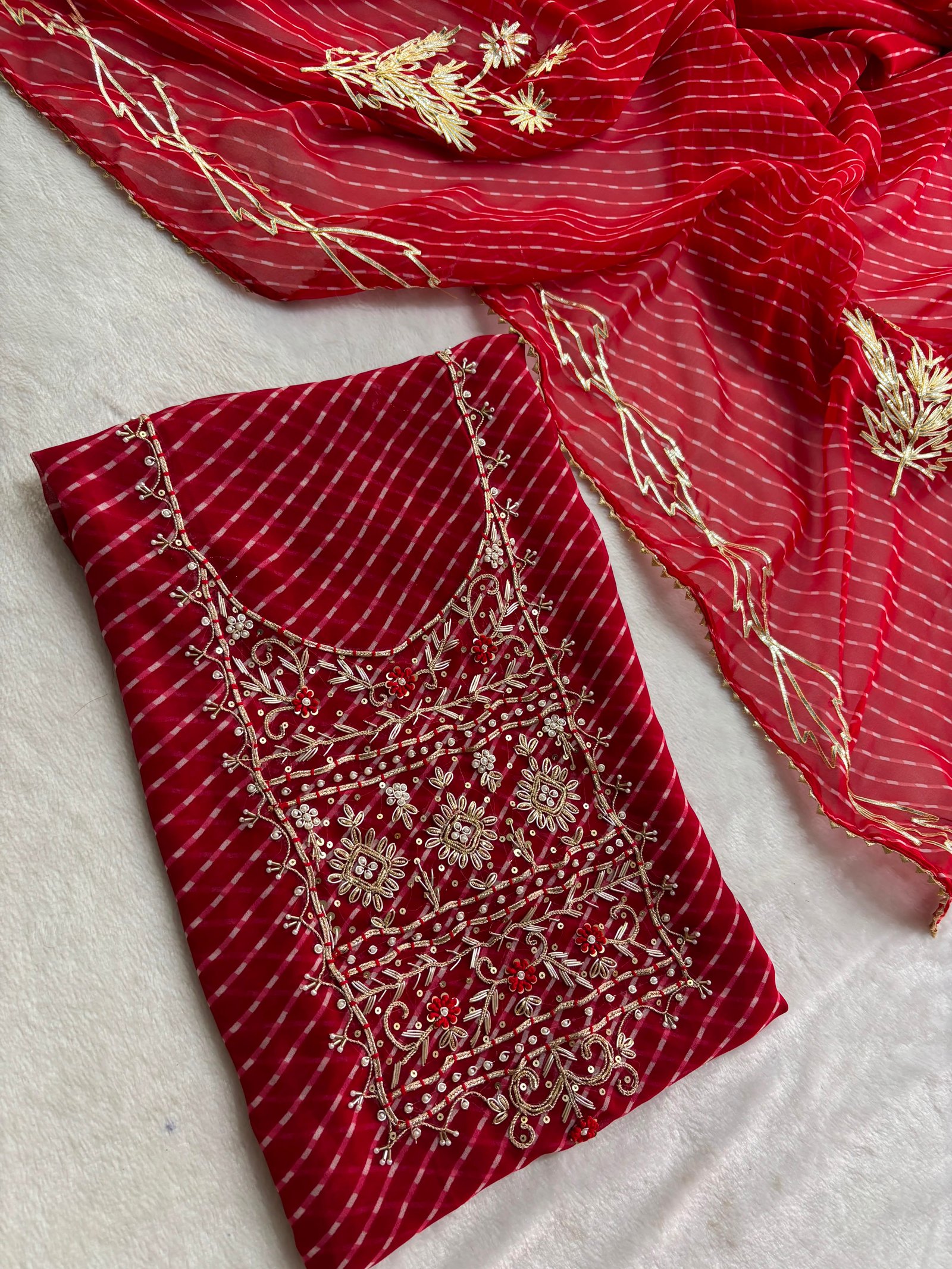 RED COLLECTION GEORGETTE HANDOWORK DRESS MATERIALS image 5