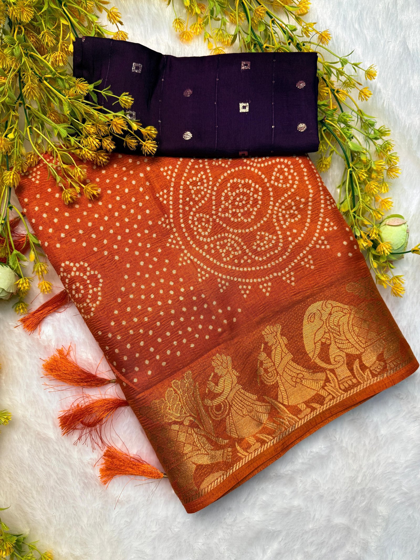 Crush Dola Silk Bandhej Saree image 13