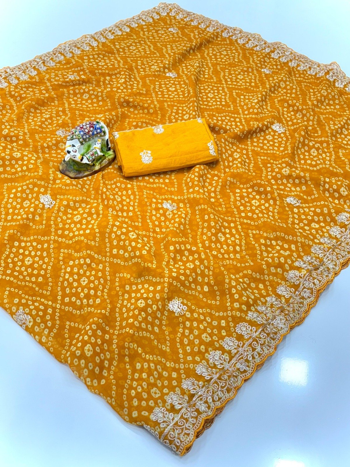 Georgette Bandhani Saree with Pitta Work image 15