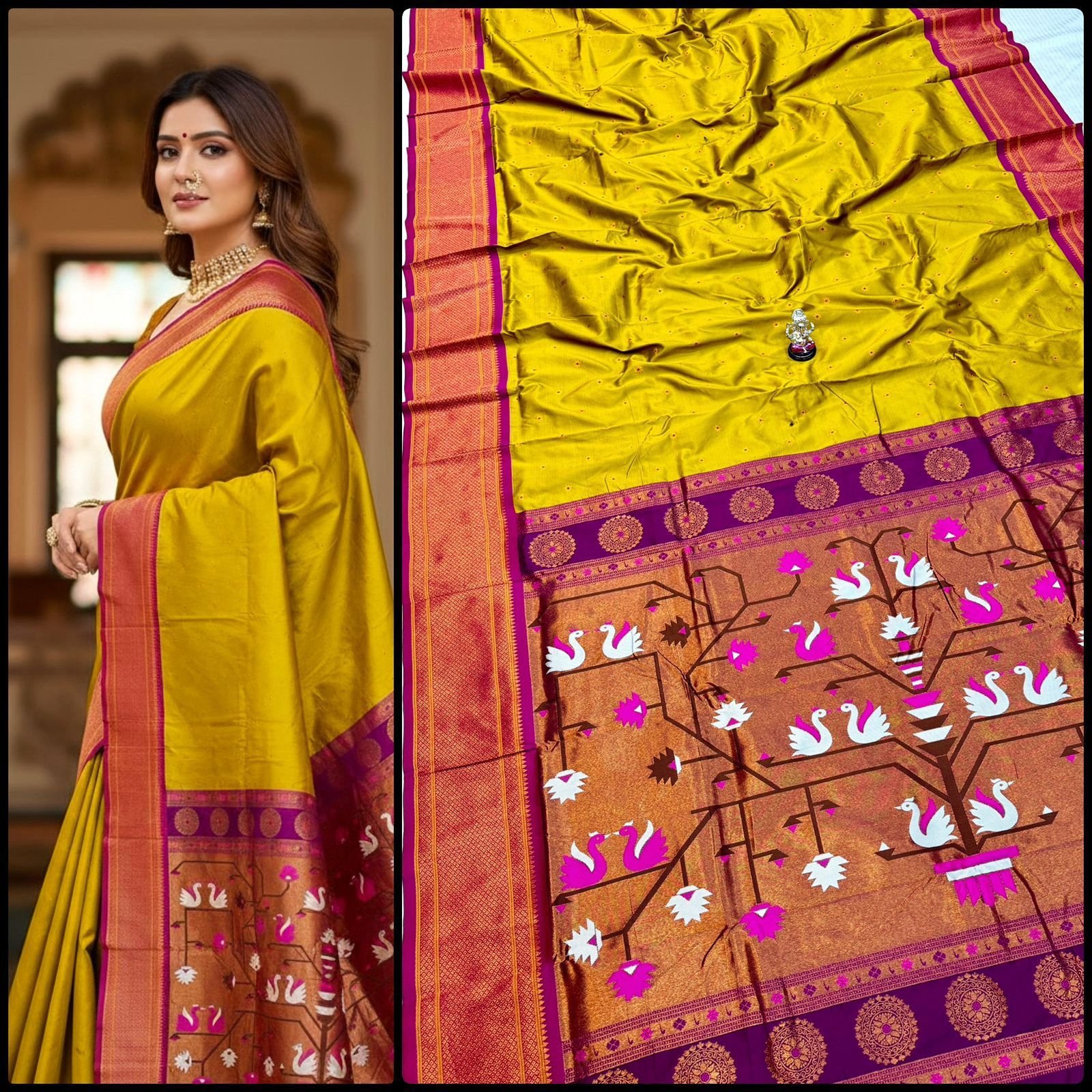 Beautiful Swan Pallu Paithani image 16