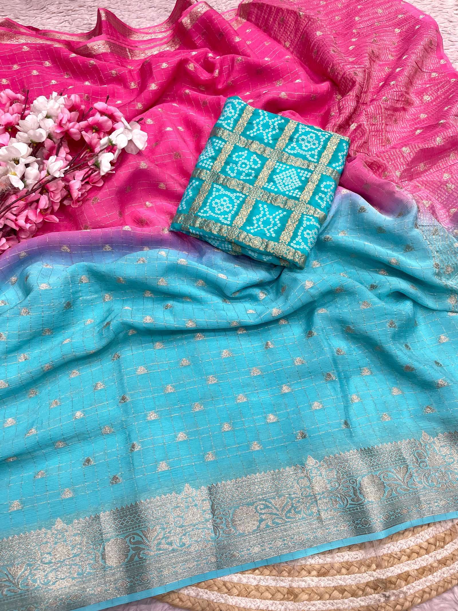 Pure Chinon Chiffon Silk Weaving Saree image 6