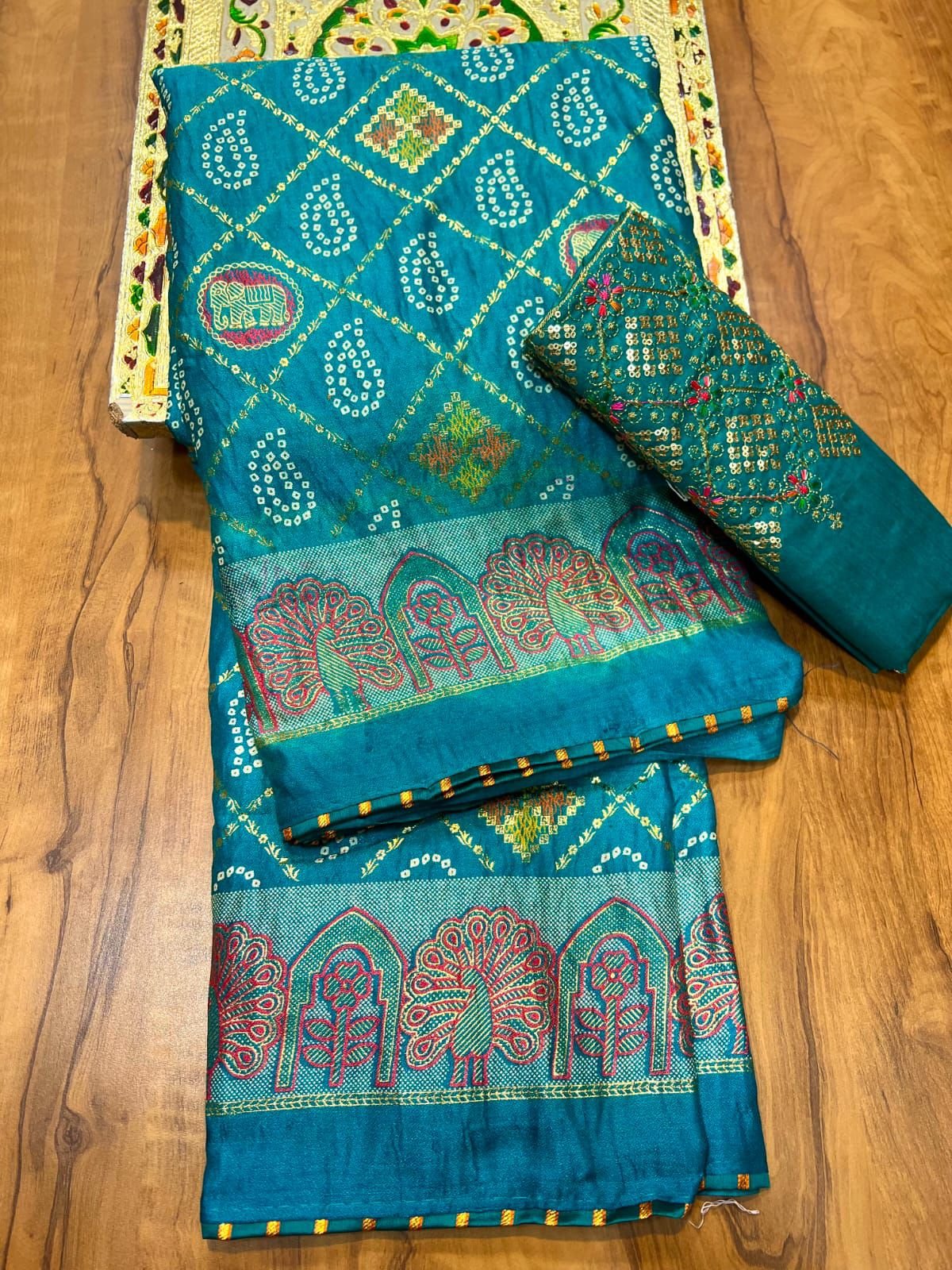 Dola Silk Bandhani Print Saree