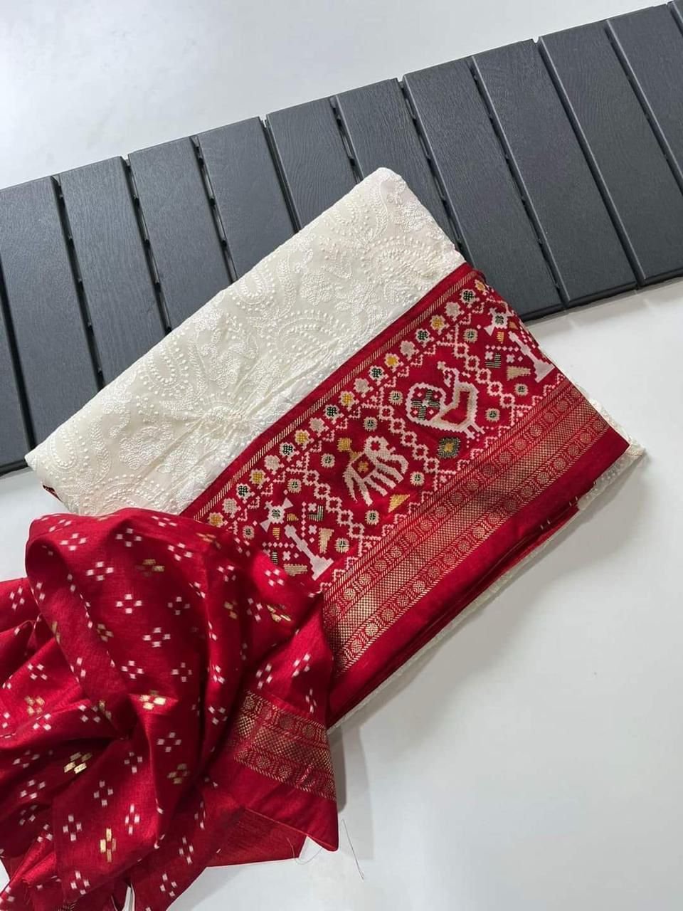 Premium Georgette chikankari lucknowi embroidered saree image 15
