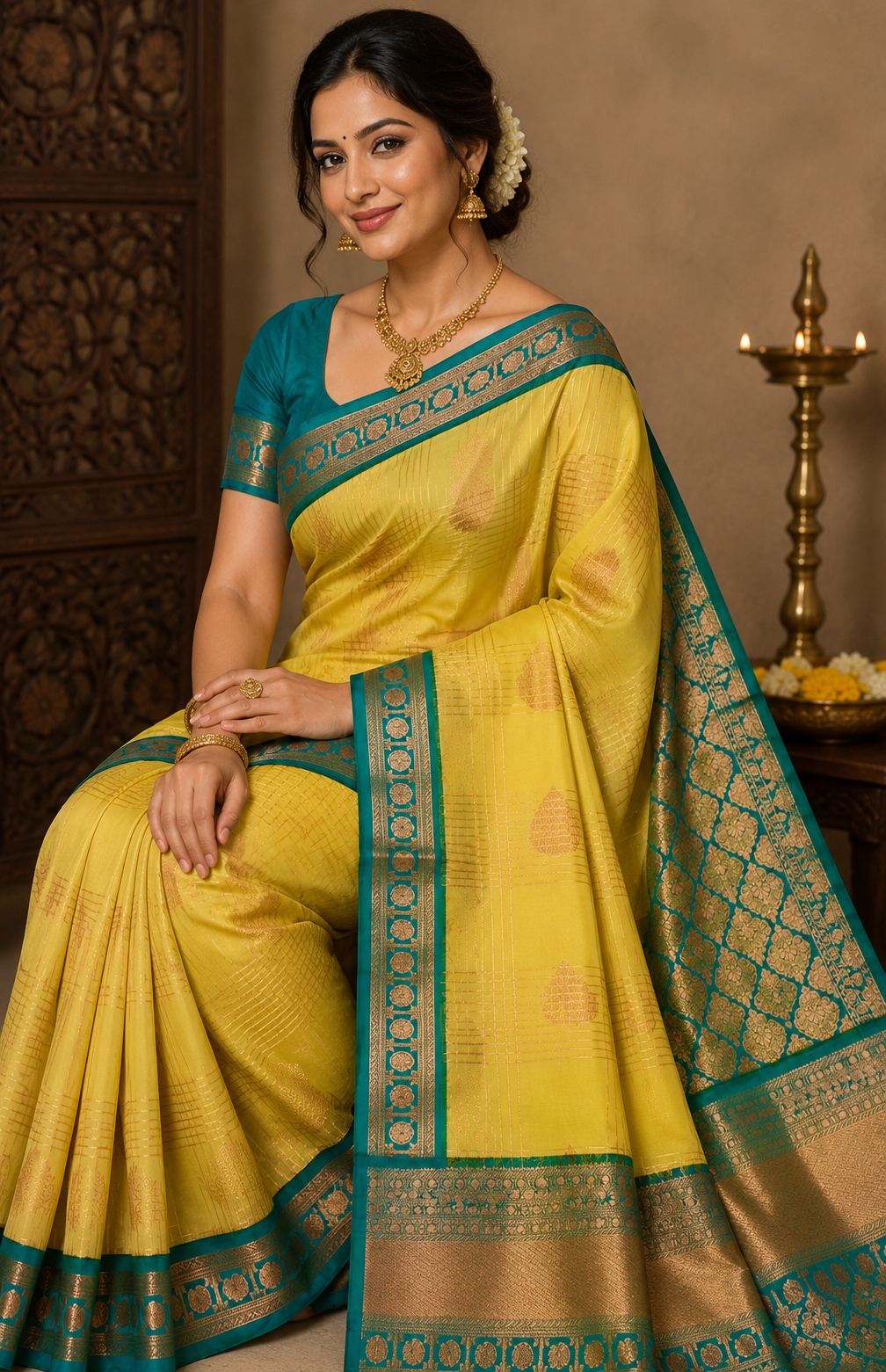 Korvai Kanchi Semi Silk Sarees Big Podi Kattam