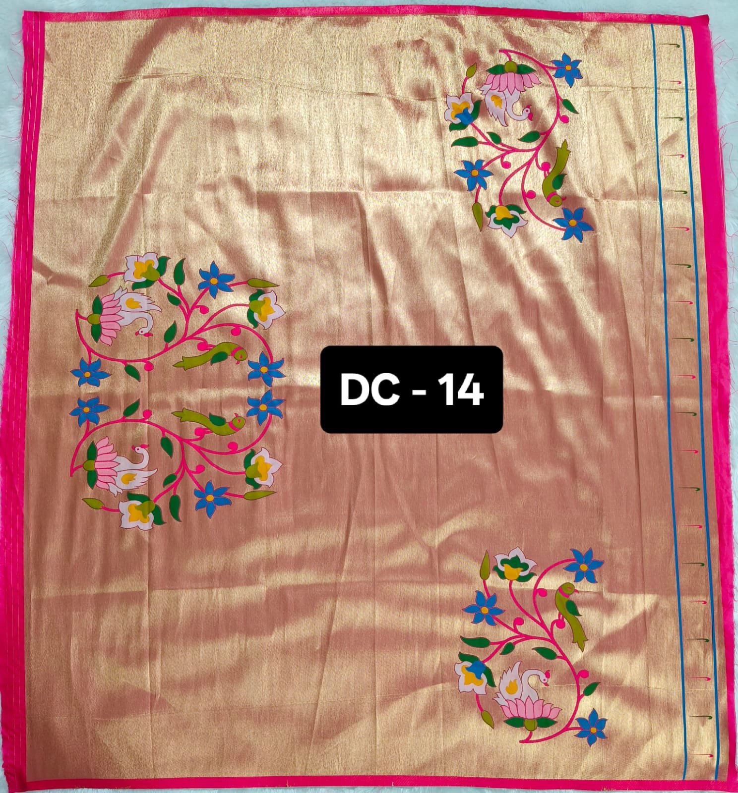 6 Paithani Blouse Piece Pink Border