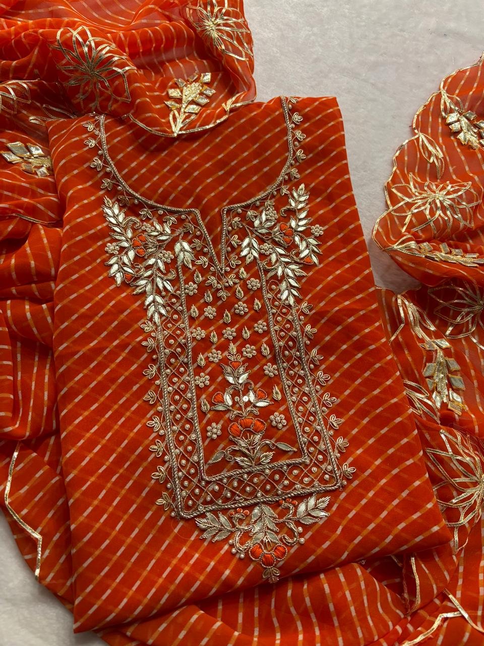 Georgette Lehriya Dress Material with Handwork image 3