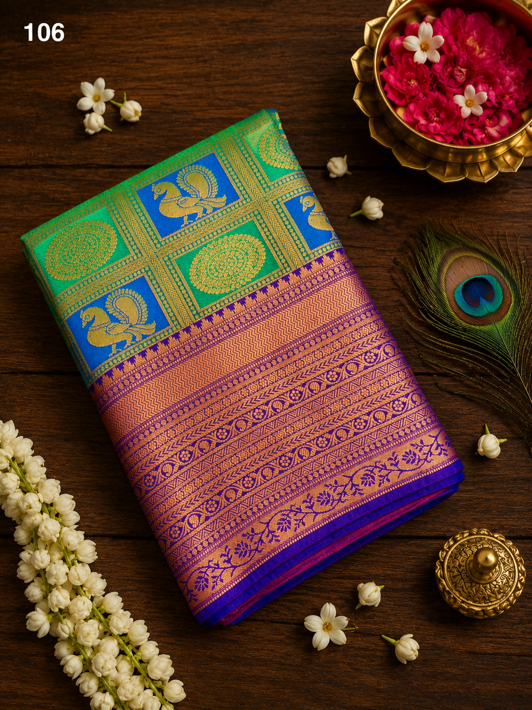 Peacock Tone Semi Silk Sarees image 4