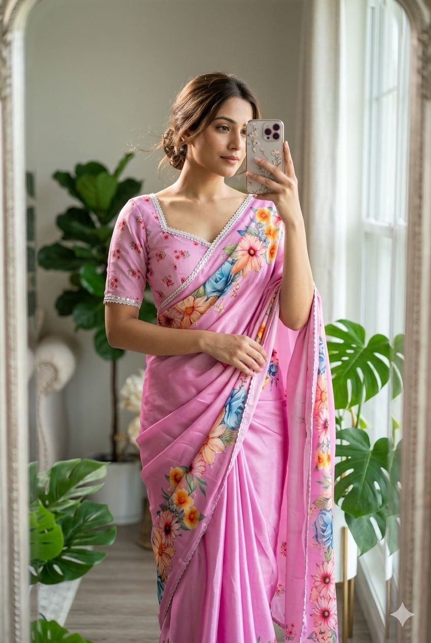 Pure Soft chinon silk saree image 5