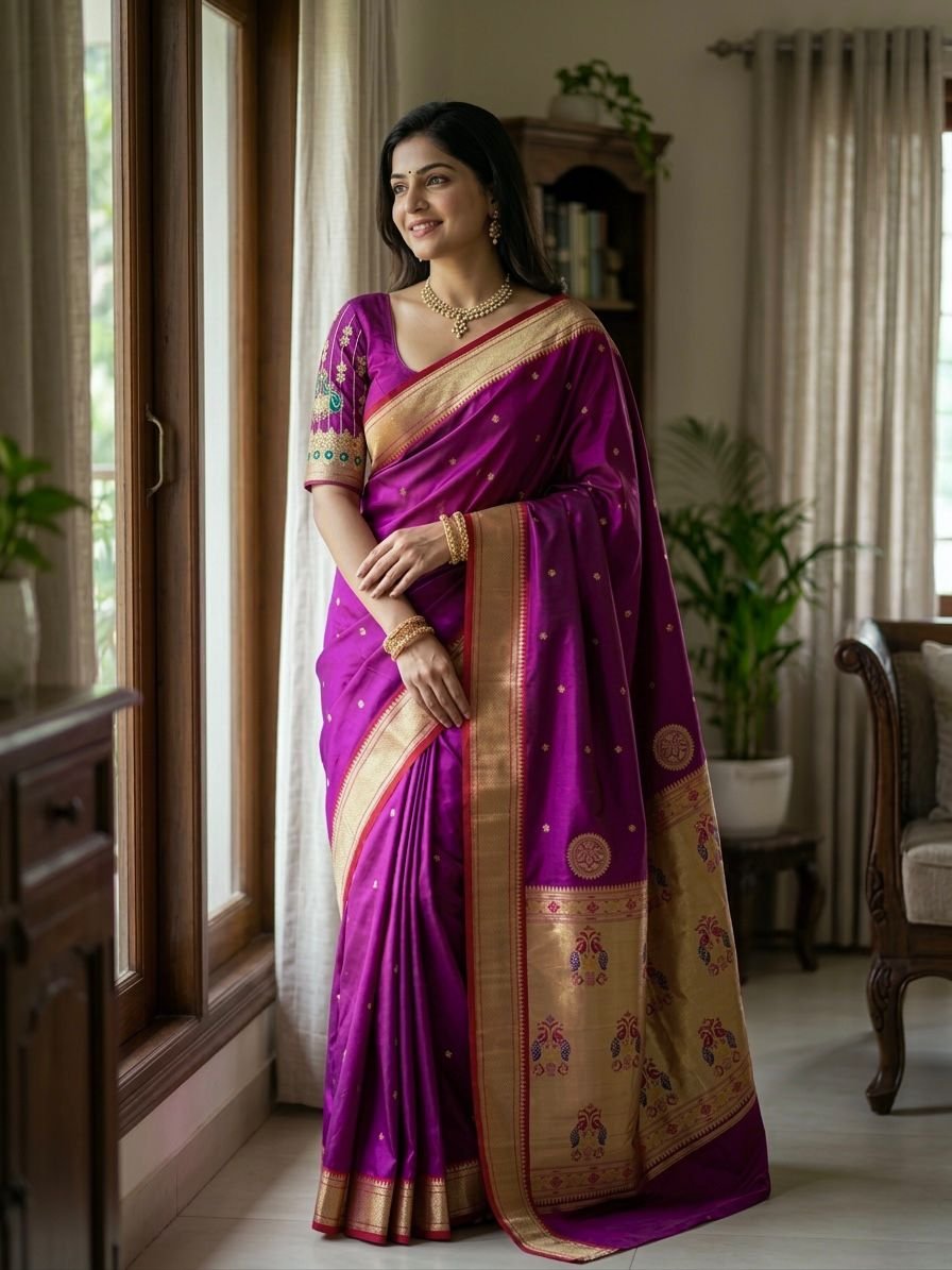 Aari Work Kalanjali Paithani image 14