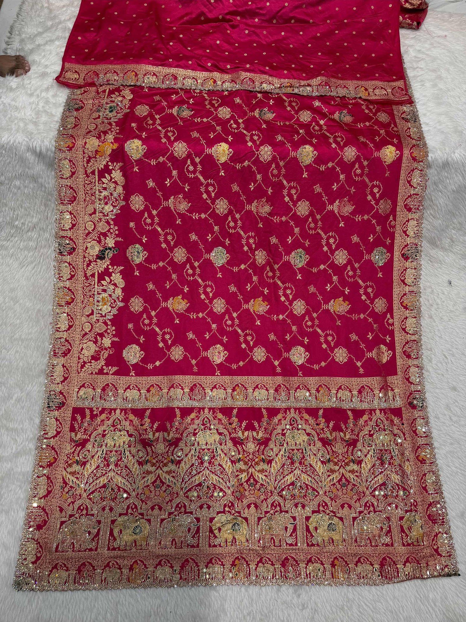 Wedding katan silk saree with jarkan work image 2