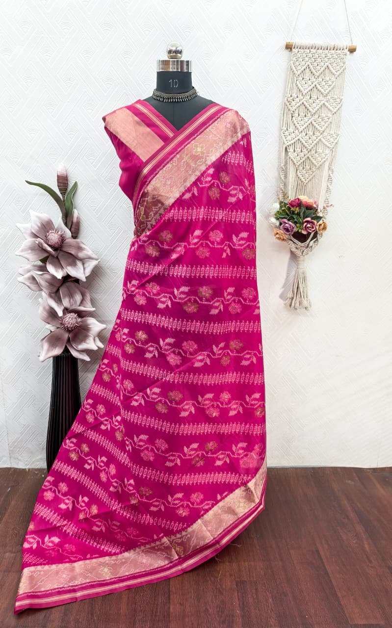 Soft Desi Raw Silk saree with pochampali ikkat concept image 16