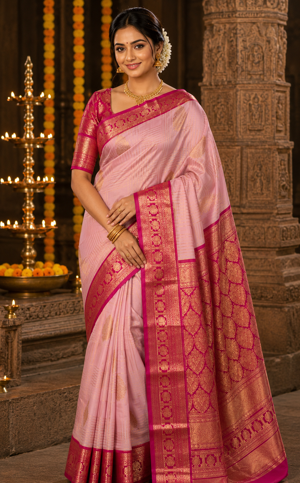 Korvai Kanchi Semi Silk Sarees Big Podi Kattam image 7