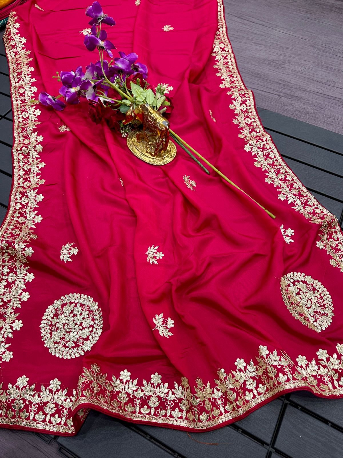 Fancy Gota Foil Designer New Arrival Premium HO Silk Sarees image 2
