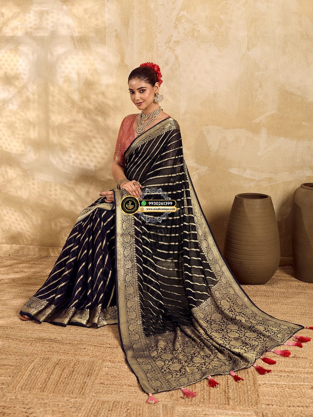 Banarasi Handloom Leheriya Zari Weaving Saree image 12